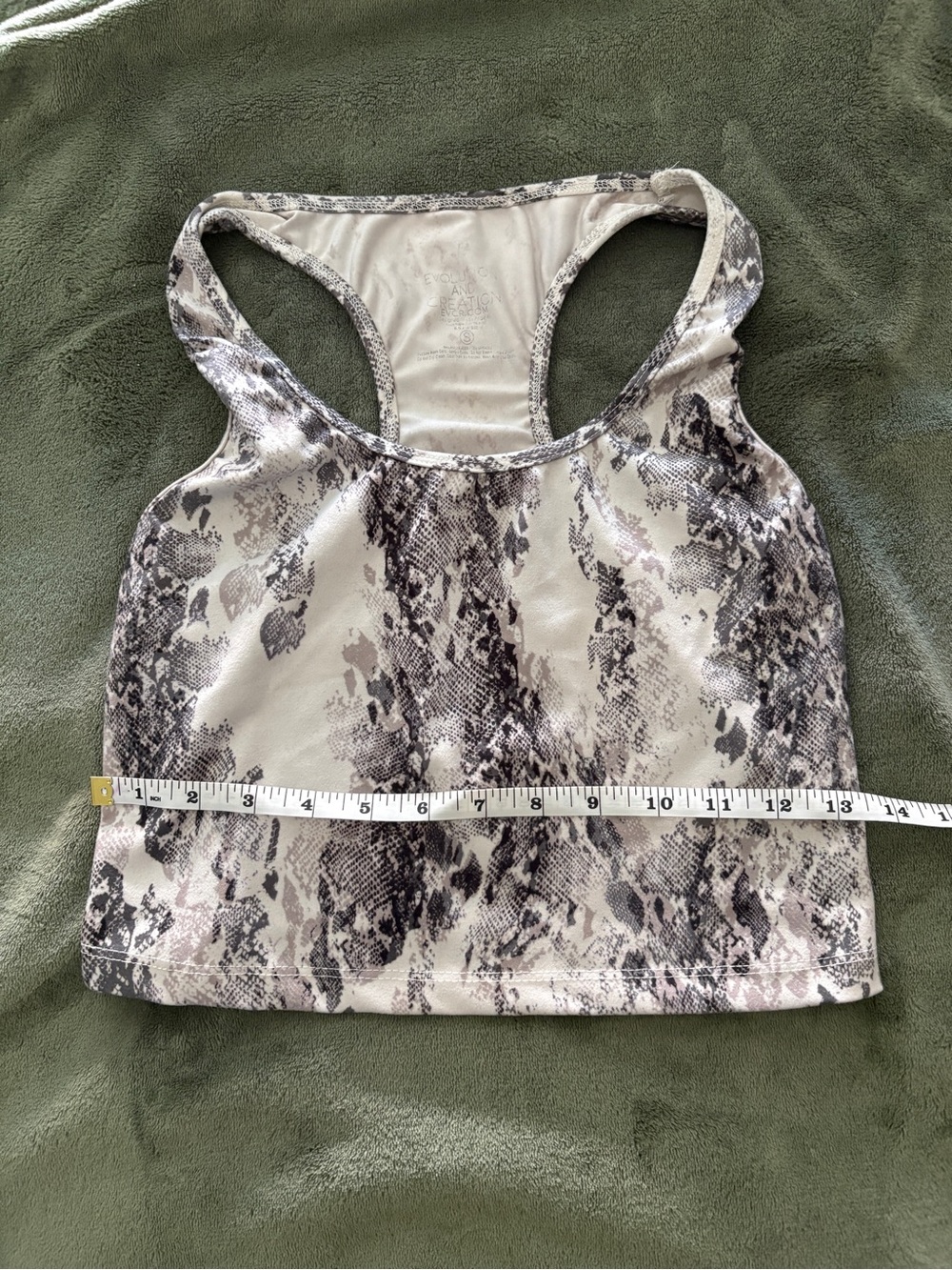 Evolution and Creation Gray and Beige Snake-Print Racerback Crop